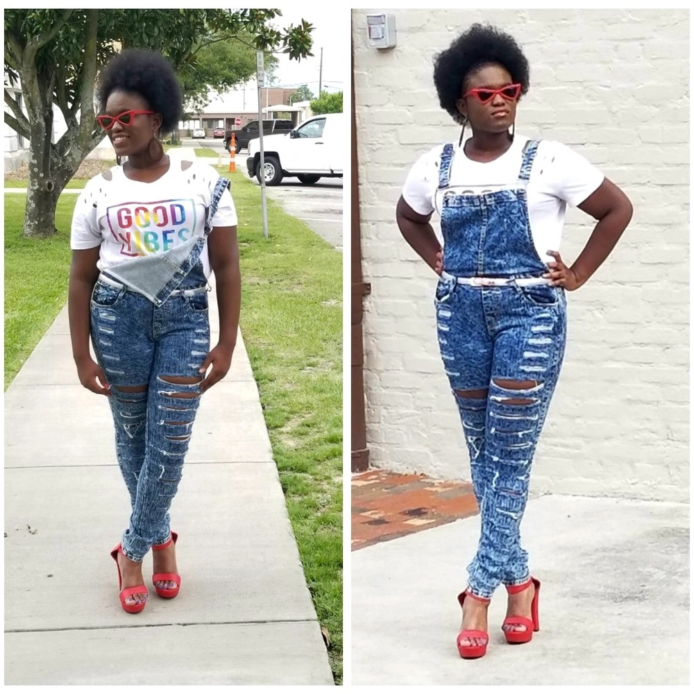 GJG Denim Distressed Overalls